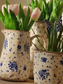 Béžový keramický džbán s modrými ružami Rose blue - 16*12*18 cm