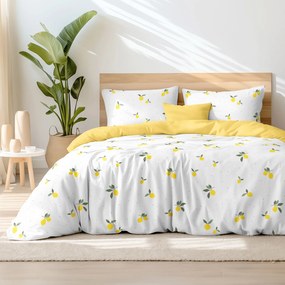 Goldea bavlnené posteľné obliečky duo - citróny so žltou 220 x 200 a 2ks 70 x 90 cm