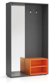 Šatníková stena BORDER s botníkom a zrkadlom, 2 háčiky, grafit/oranžová