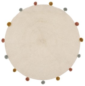 Béžový okrúhly koberec POMPONS 90 cm