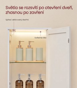 Vysoká koupelnová skříňka s LED osvětlením Vasagle Asmi 40 cm bílá