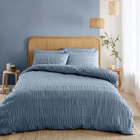 Modré krepové obliečky na jednolôžko 135x200 cm Seersucker – Catherine Lansfield