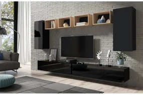 Obývacia stena Calabria C35 BLACK (čierna + dub artisan) (bez osvetlenia). Akcia -20%. Vlastná spoľahlivá doprava až k Vám domov. 1051581