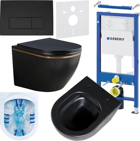 BPS-koupelny Podomietkový modul Geberit DuoFix s WC misou PEAK-MTB-GL-RIM-02 + ovládacie tlačidlo Delta 50 čierna mat