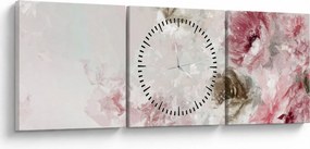 Obraz - Maľba ružových kvetov (s hodinami) (90x30 cm)