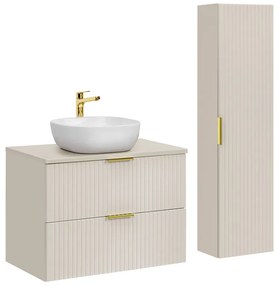 Závěsná skříňka pod umyvadlo Adel Cashmere s deskou 80 cm kašmír/dub wotan