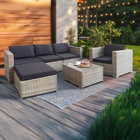 Rohová ratanová súprava Avenberg MONTE - šedá / čierna