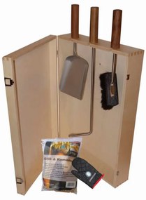 Set krbového náradia Lienbacher Heisse Kiste 5-dielna - set krb. náradie + drevená krabica NATUR