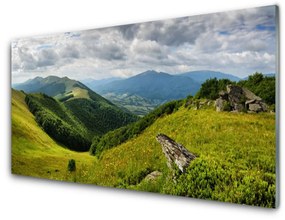 Obraz na skle Hora lúka krajina 100x50 cm