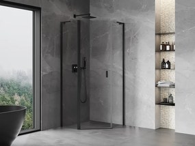 Mexen Mist L, päťuholníkový sprchový kút s krídlovými dverami, 90 x 90 cm, 8mm číre sklo, čierny profil, 8A8L-090-090-70-00