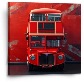 Sablio Obraz Červený poschodový autobus Vlajka - 50x50 cm