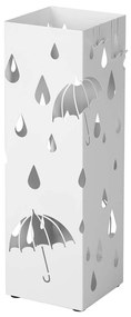 Kovový držiak na dáždniky s háčikmi a odkvapkávačom, 49 x 15,5 x 15,5 cm, biely | SONGMICS