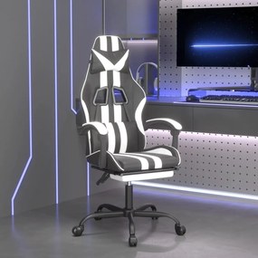 Otočná herná stolička s podnožkou čierna a biela umelá koža 349536