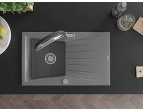 Mexen Cesar, 1-komorový granitový drez 775x470x190 mm a drezová batéria Duo, šedá, 6514-71-671701-07