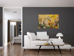 Obraz - Jednorožec s kvetinami (90x60 cm)