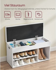 Lavica na topánky s poduškou a 3 priehradkami, biela