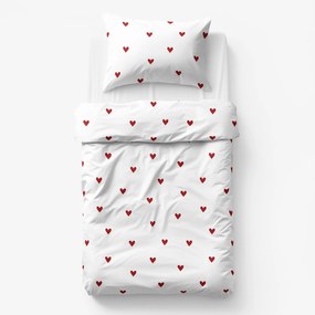 Goldea detské bavlnené obliečky - červené srdiečka na bielom 140 x 200 a 70 x 90 cm