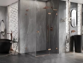 Mexen Lunar L, pravostranný výklopný sprchový kút 70 x 80 cm, 8mm číre sklo, medený matný profil, 834L-070-080-65-00-P