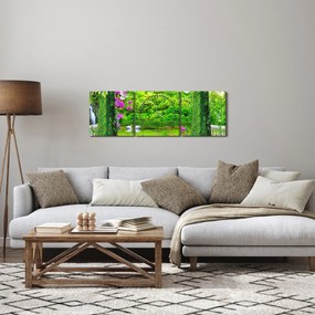 Obraz - Čarovná záhrada s labuťami (s hodinami) (90x30 cm)
