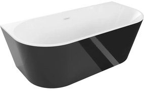 Mexen Oval, voľne stojaca nástenná vaňa 180 x 80 cm, biela-čierna, biely prepad, 52671808075-20
