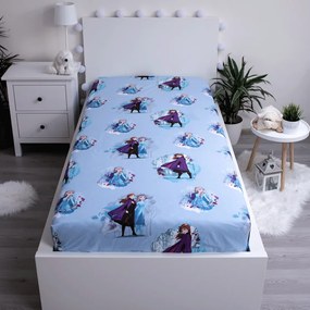 Jerry Fabrics Bavlnené napínacie prestieradlo 90x200 + 25 cm - Frozen 2 "Blue Leaves"