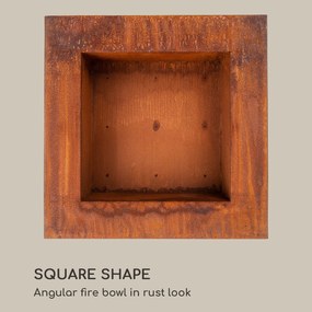 Desert Rust Square L, ohnisko, kvetináč, oceľ, 60 × 60 cm, hrdzavý vzhľad