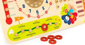 ECOTOYS Drevená edukačná tabuľa – kalendár, hodiny, mesiace a sezóny pre deti 3+ (angličtina)
