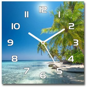 Sklenené hodiny štvorec Maledivy pláž pl_zsk_30x30_f_126748913