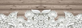 Fototapeta - Alabastrovo biele kvety na drevených doskách (254x184 cm)