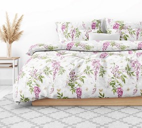 Goldea bavlnené posteľné obliečky deluxe - kvety vistárie 140 x 220 a 70 x 90 cm