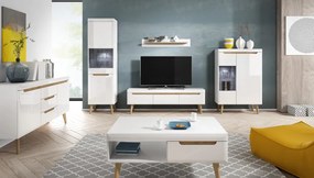 Široká TV skrinka Nordi, 160 cm, dub riviéra/biela lesk