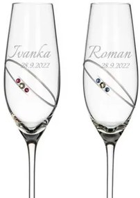 Dekorant Svadobné poháre na šampanské Diamond Ring s krystaly Swarovski v prémiovom saténovom balení 210 ml 2KS