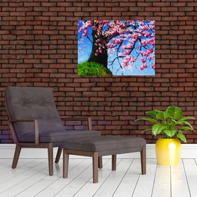 Sklenený obraz maľované rozkvitnuté čerešne (70x50 cm)