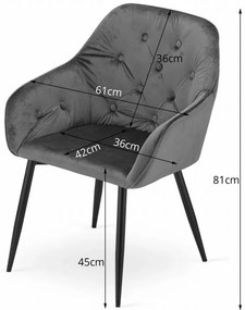 Stolička FORIO - sivý zamat / čierne nohy