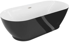 Mexen Roxy, voľne stojaca vaňa 180 x 85 cm, biela-čierna, oceľový prepad, 51201808575-97