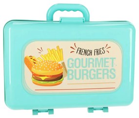 KIK Dětská kuchyňka v kufříku fast food hamburgerová sada zmrzlina hranolky 55cm