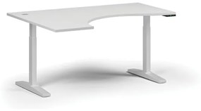 Výškovo nastaviteľný stôl, elektrický, 675-1325 mm, ergonomický ľavý, doska 1600x1200 mm, biela podnož, biela