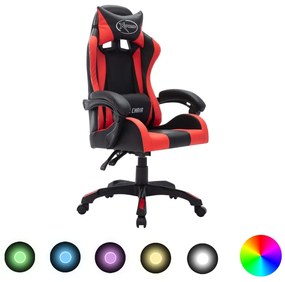 Herná stolička s RGB LED svetlami červeno-čierna umelá koža