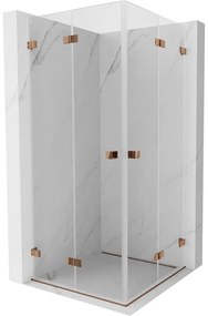 Mexen Lunar-F Duo, skladací sprchový kút 90 x 90 cm, 8mm číre sklo, profil ružové zlato, 836-090L-090P-60-00
