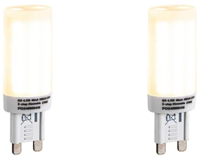 Sada 2ks stmievateľných LED žiaroviek G9 s 3-stupňovým stmievaním, opál, 4,5W, 500lm, 2700K