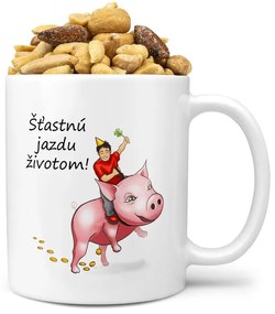 Hrnček Šťastnú jazdu životom (Náplň hrnčeka: Zmes slaných orieškov)