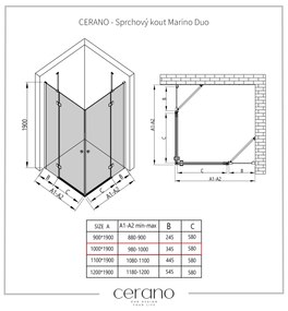 Cerano Marino Duo, sprchovací kút 100(dvere) x 100(dvere), 6mm číre sklo, chrómový profil, CER-CER-422913