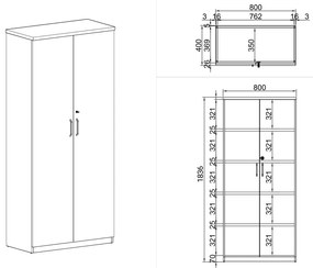 Kancelárska skriňa ARRISTO LUX, 800 x 400 x 1836 mm, orech