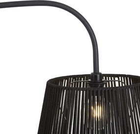 Japandi vonkajšia stojaca lampa čierna s tienidlom z lana IP44 - Arc Jayla