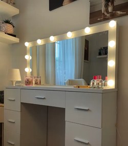 Veľký toaletný stolík biely s osvetlením 80 x 40 x 110cm