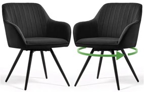 Sada dvoch jedálenských stoličiek TURNO zamatové, čierne / čierne nohy (2 ks)