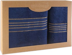 BAVLNENÉ UTERÁKY TIWANO SADA 1 KS 50X90 CM, 1 KS 70X140 CM TMAVOMODRÁ