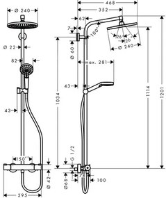 Sprchový systém s termostatickou batériou Hansgrohe Crometta S 240 1jet Showerpipe 27267000
