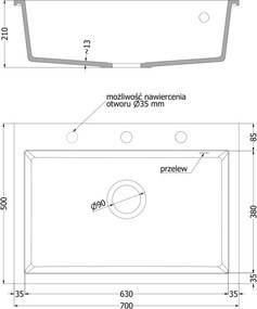 Mexen Elix, 1-korový granitový drez 700 x 500 mm, čierna/strieborná metalíza, zlatý sifón, 6526701005-73-G
