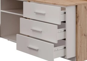 Rohový písací stôl Alex, dub artisan/biely